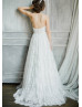Strapless Ivory Lace Tulle Buttons Back Wedding Dress